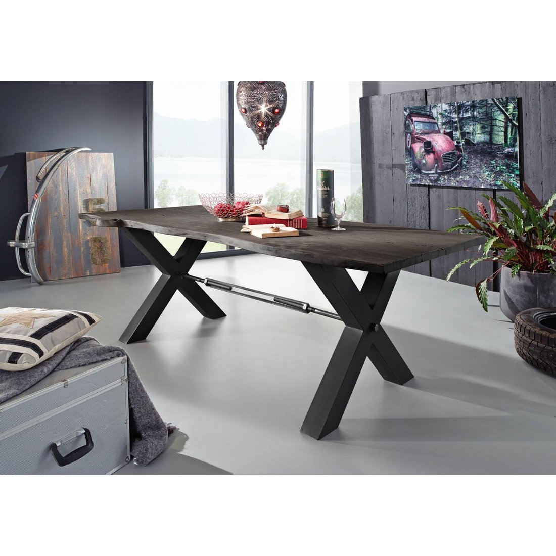 Esstisch Akazie 180x100x76 grau lackiert IRON LABEL #115 Massivmöbel24 Esstisch Akazie grau lackiert IRON LABEL