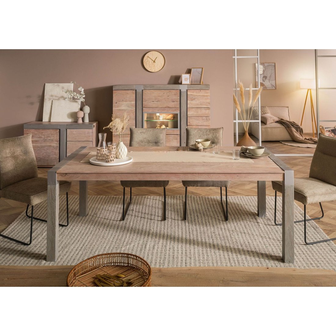 Esstisch Akazie 200x100x76 beige lackiert Amsterdam #115 Massivmöbel24 Esstisch Akazie beige lackiert Amsterdam