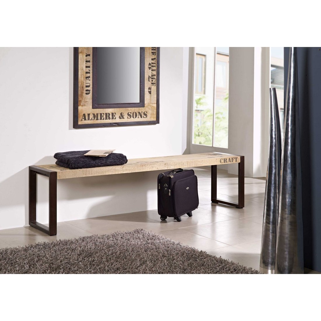 Bank Mango 180x45x40 natur bedruckt FACTORY #114 Massivmöbel24 Bank Mango natur bedruckt FACTORY