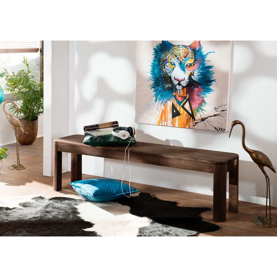 Bank Sheesham 160x35x45 smoked cherry TORONTO #127 Massivmöbel24 Bank Sheesham smoked cherry TORONTO