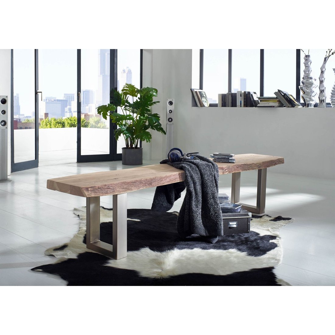 Baumbank Akazie 155x38x45 Natural Stone lackiert FREEFORM #132 Massivmöbel24 Baumbank Akazie Natural Stone lackiert FREEFORM
