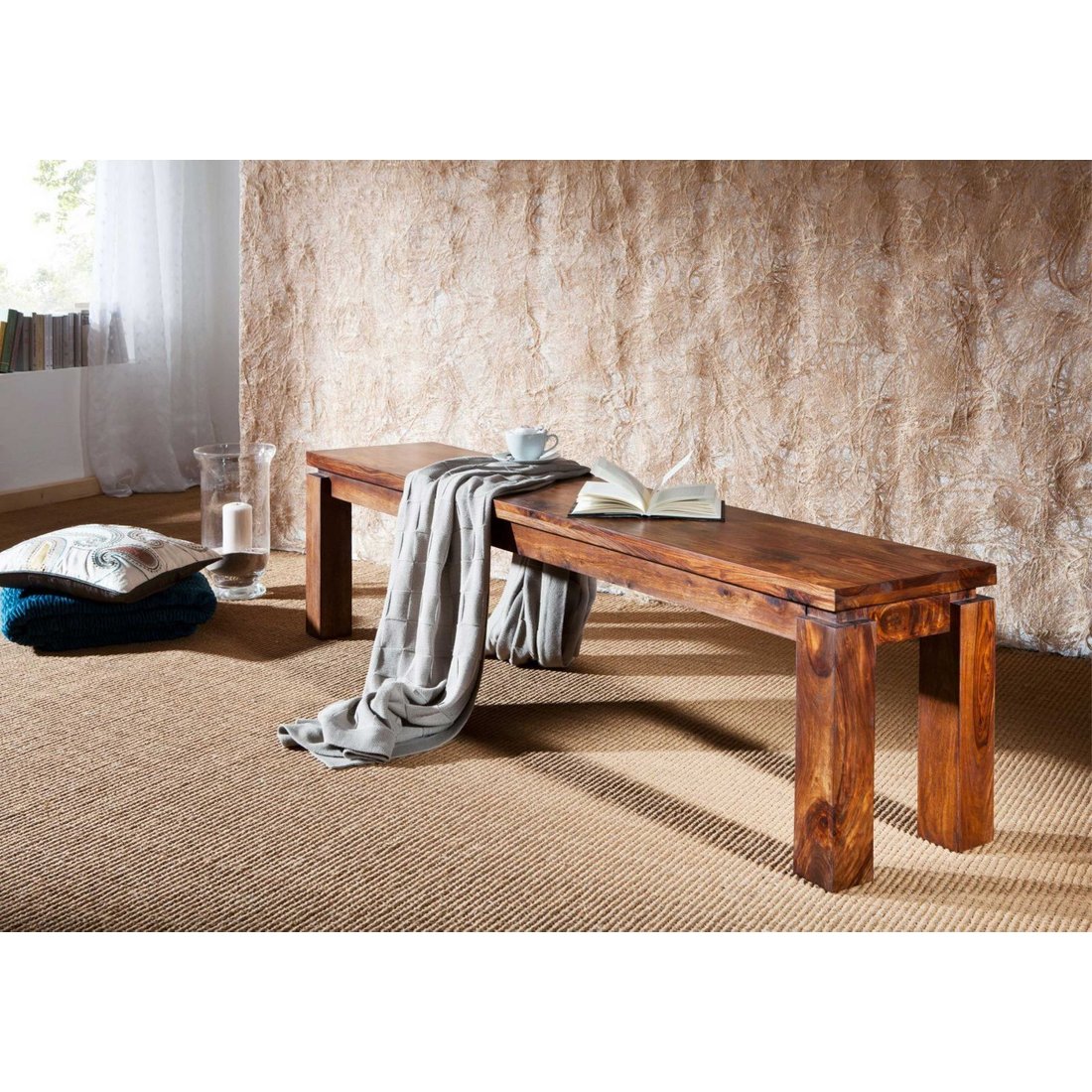 Bank Sheesham 160x35x45 braun lackiert METRO LIFE #161 Massivmöbel24 Bank Sheesham braun lackiert METRO LIFE