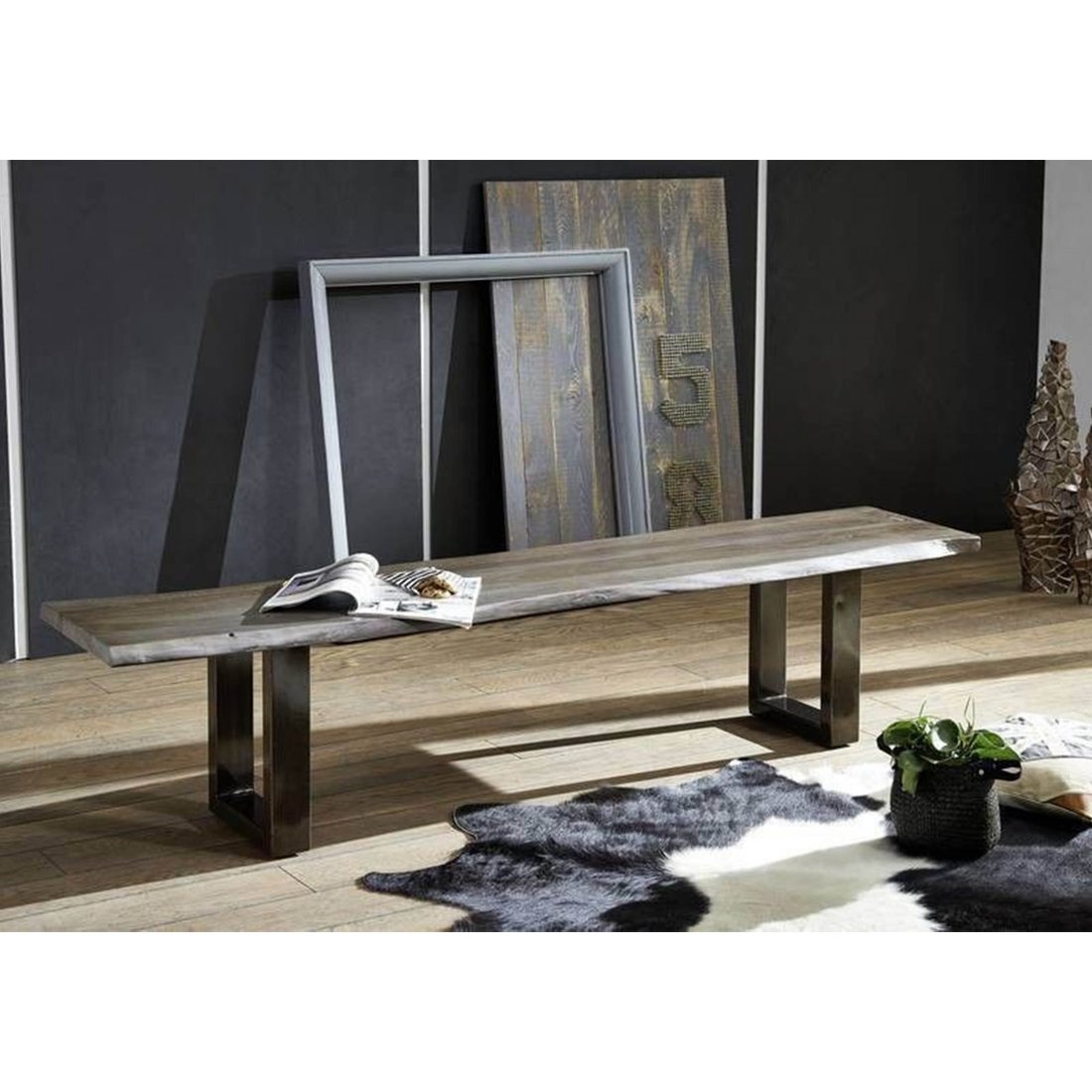 Baumbank Sheesham 160x38x45 smoked oak lackiert Plattenstärke 3,5cm FREEFORM #0307 Massivmöbel24 Baumbank Sheesham smoked oak lackiert Plattenstärke FREEFORM