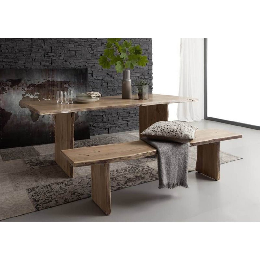 Baumbank Akazie 160x38x45 natur lackiert PURE ACACIA #117 Massivmöbel24 Baumbank Akazie natur lackiert PURE ACACIA