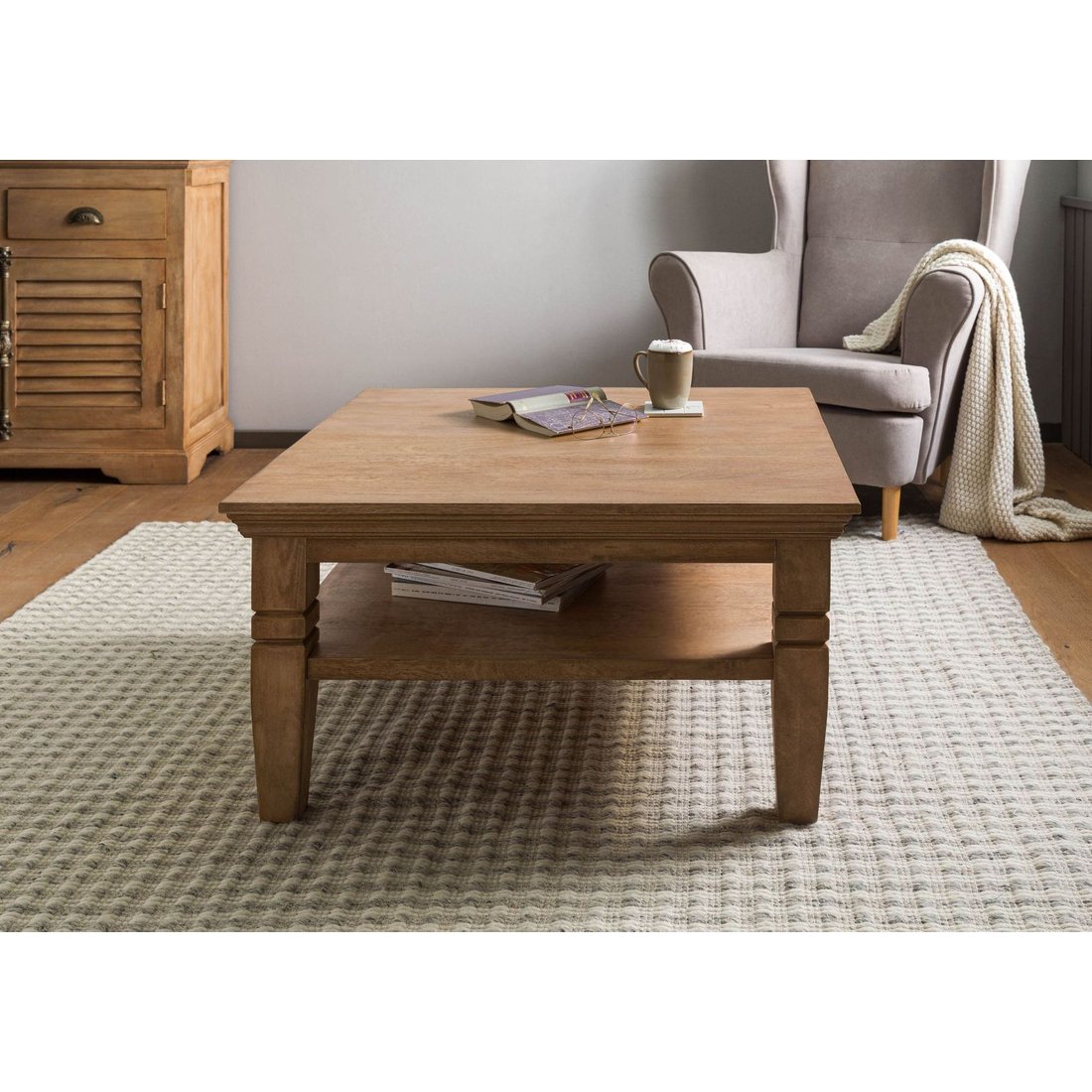 Couchtisch Mango 85x85x45 beige geölt TOULOUSE #12 Massivmöbel24 Couchtisch Mango beige geölt TOULOUSE