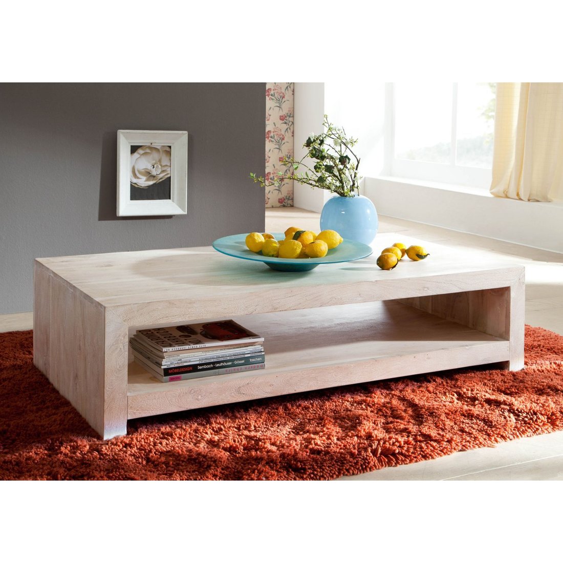 Couchtisch Akazie 135x70x36 white stone getüncht NATURE WHITE #11 Massivmöbel24 Couchtisch Akazie white stone getüncht NATURE WHITE
