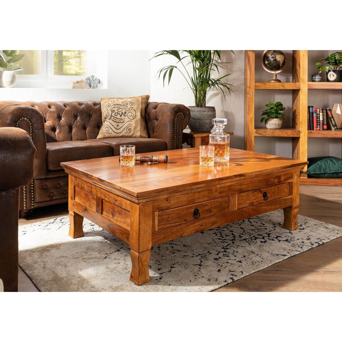 Couchtisch Akazie 120x75x40 honig lackiert OXFORD #0445 Massivmöbel24 Couchtisch Akazie honig lackiert OXFORD