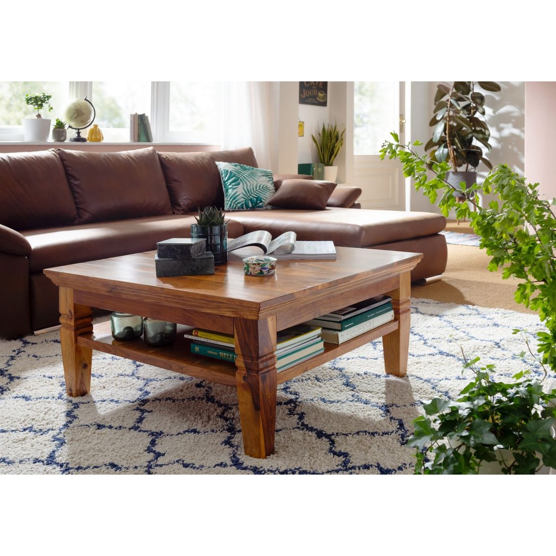 Couchtisch Akazie 85x85x45 honig lackiert OXFORD #0316 Massivmöbel24 Couchtisch Akazie honig lackiert OXFORD