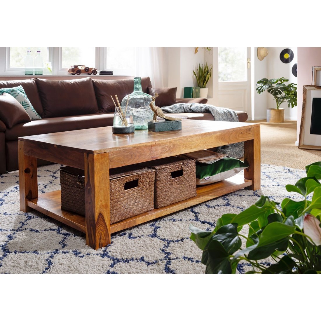 Couchtisch Akazie 120x75x45 honig lackiert OXFORD #0318 Massivmöbel24 Couchtisch Akazie honig lackiert OXFORD