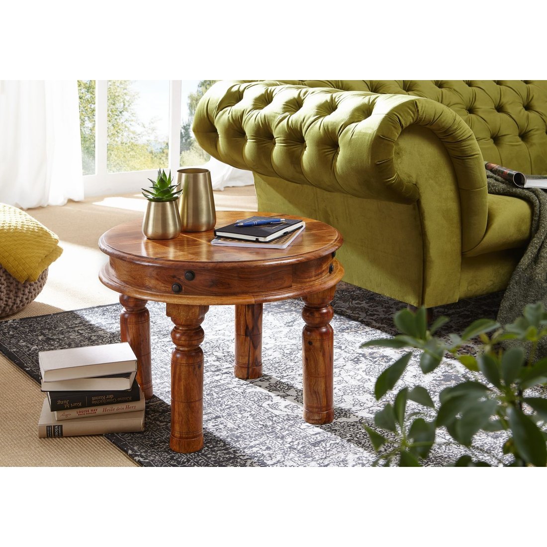 Couchtisch rund Akazie 60x60x45 honig lackiert OXFORD #0329 Massivmöbel24 Couchtisch rund Akazie honig lackiert OXFORD