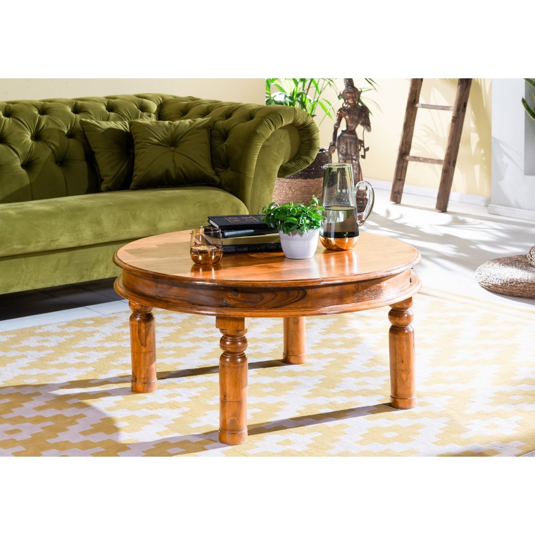 Couchtisch rund 90x90x45 Akazie honig lackiert OXFORD #0330 Massivmöbel24 Couchtisch rund Akazie honig lackiert OXFORD