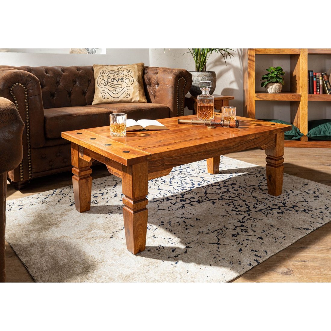 Couchtisch Akazie 110x60x40 honig lackiert OXFORD #0428 Massivmöbel24 Couchtisch Akazie honig lackiert OXFORD