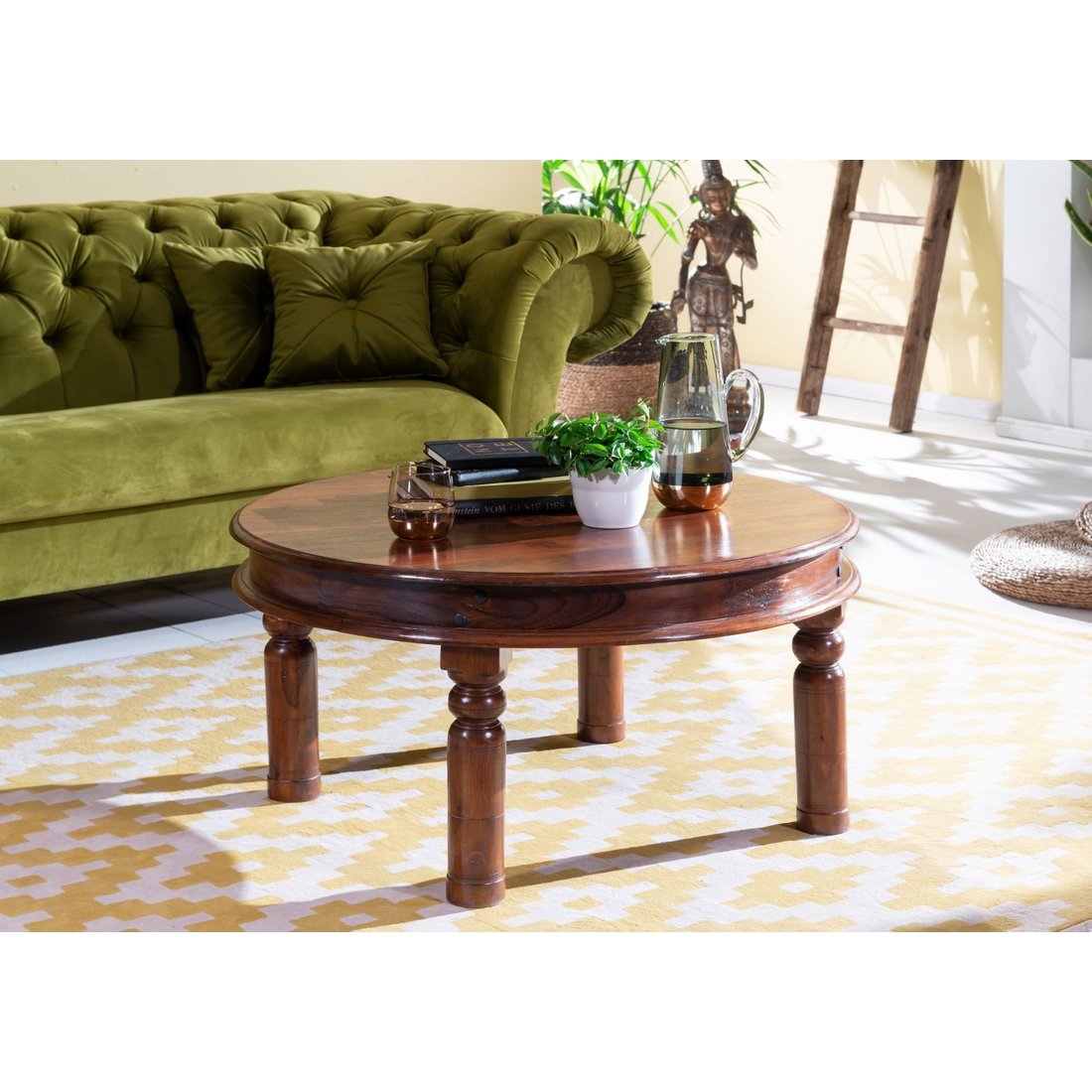 Couchtisch rund Akazie 90x90x45 nougat lackiert OXFORD #330 Massivmöbel24 Couchtisch rund Akazie nougat lackiert OXFORD
