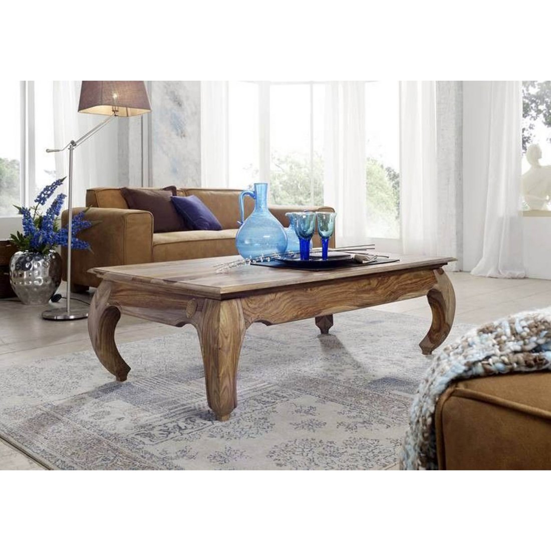 Couchtisch Sheesham 130x75x40 braun lackiert OPIUM #632 Massivmöbel24 Couchtisch Sheesham braun lackiert OPIUM