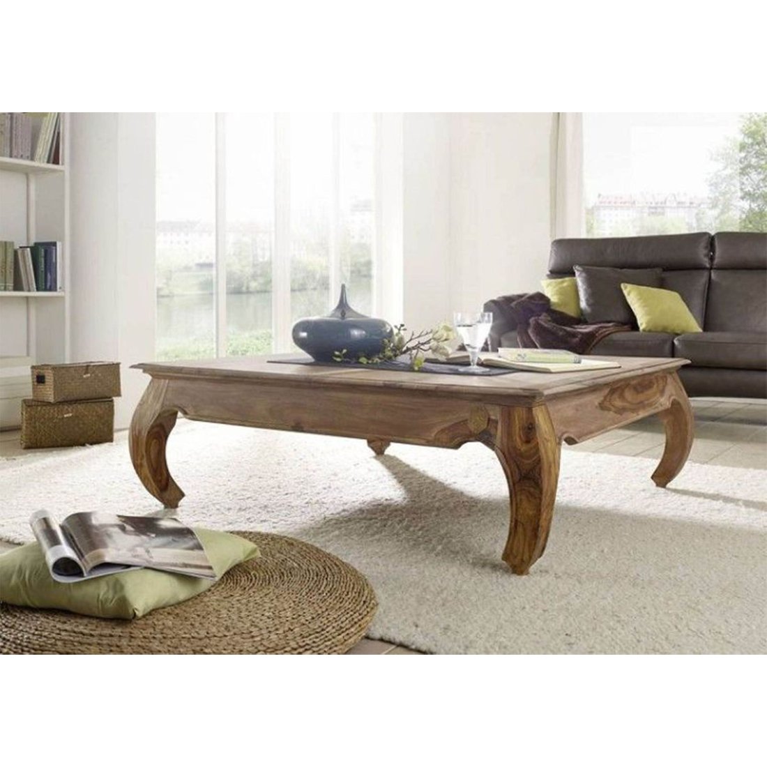 Couchtisch Sheesham 120x120x40 braun lackiert OPIUM #633 Massivmöbel24 Couchtisch Sheesham braun lackiert OPIUM