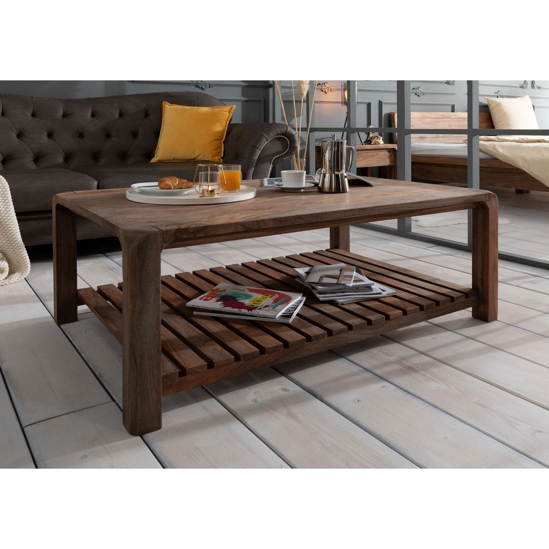 Couchtisch Sheesham 120x80x45 grau geölt BUENO #2001 Massivmöbel24 Couchtisch Sheesham grau geölt BUENO