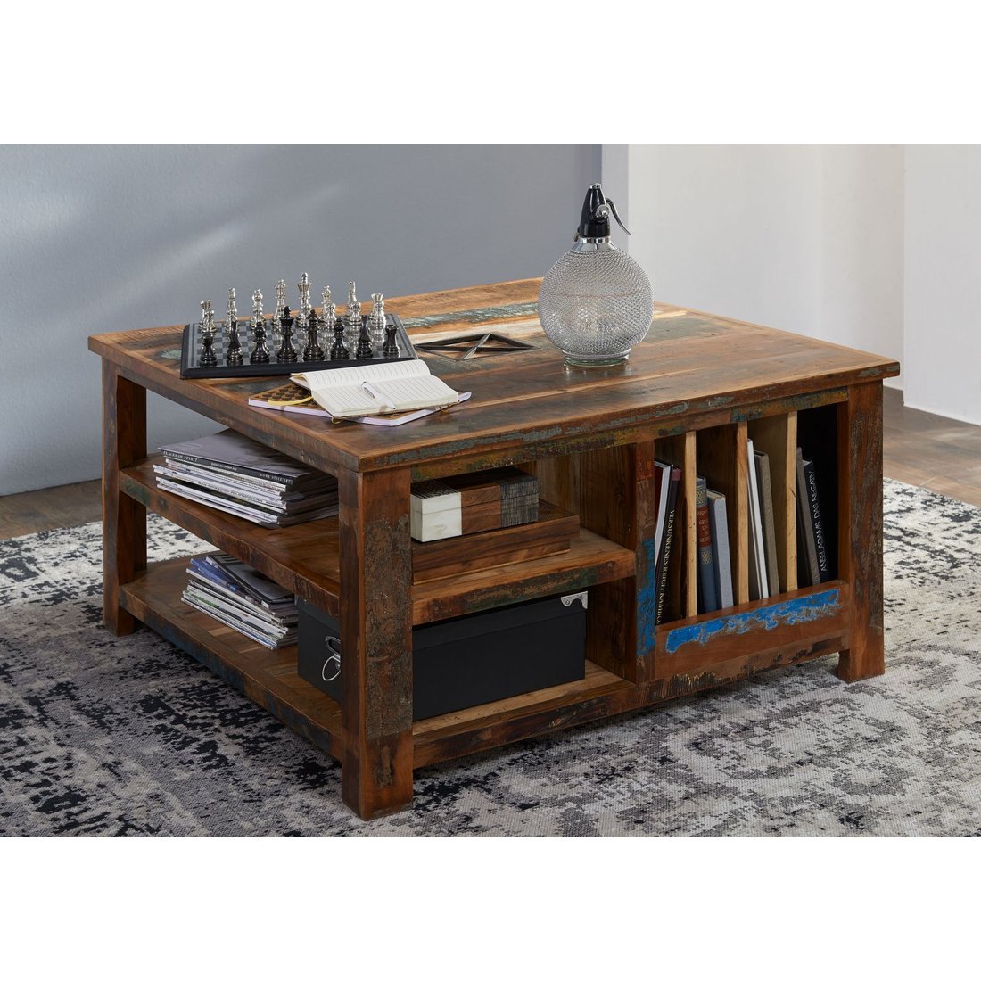 Couchtisch Altholz 90x90x48 mehrfarbig lackiert NATURE OF SPIRIT #105 Massivmöbel24 Couchtisch Altholz mehrfarbig lackiert NATURE OF SPIRIT