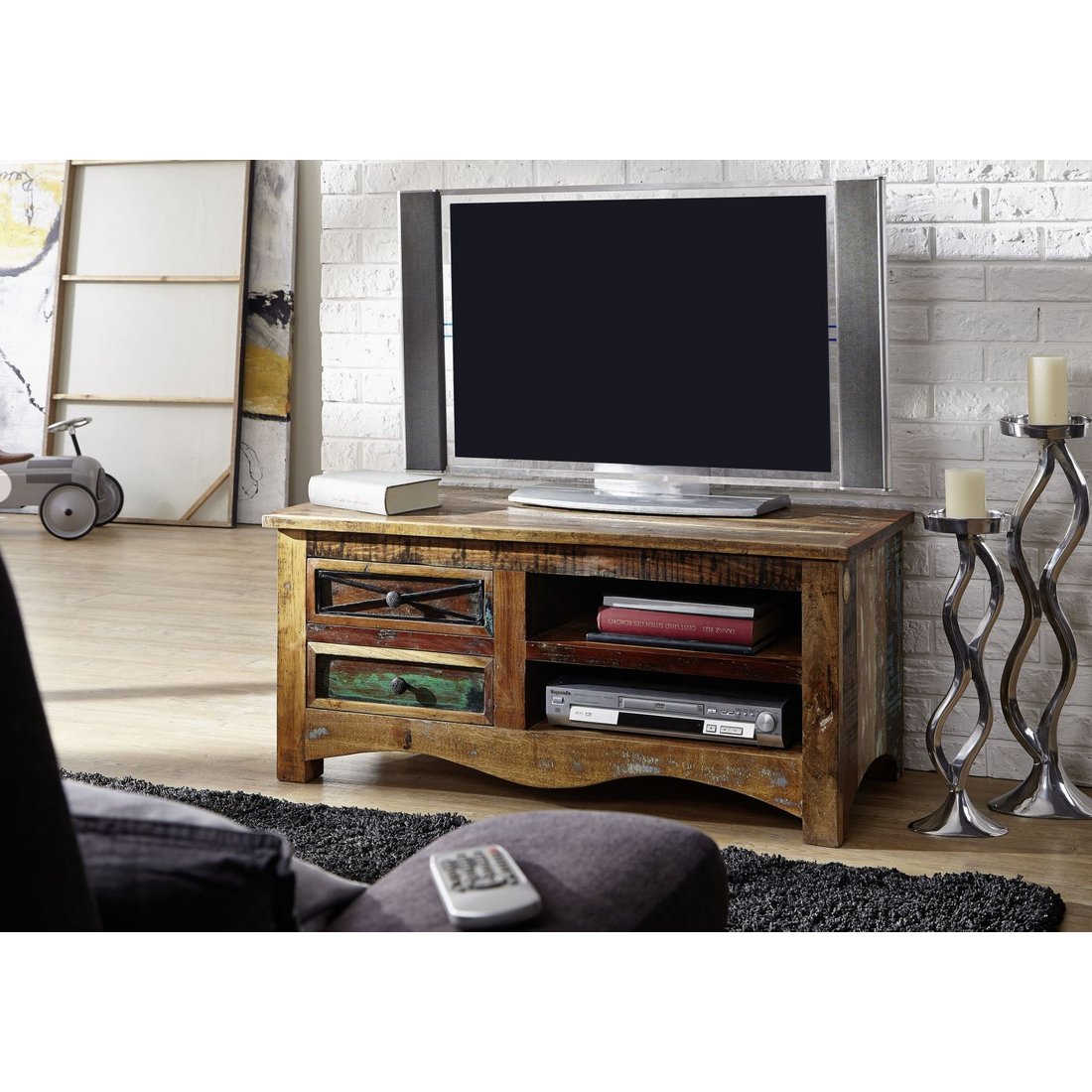 TV-Board Altholz 110x50x50 mehrfarbig lackiert NATURE OF SPIRIT #20 Massivmöbel24 TV-Board Altholz mehrfarbig lackiert NATURE OF SPIRIT