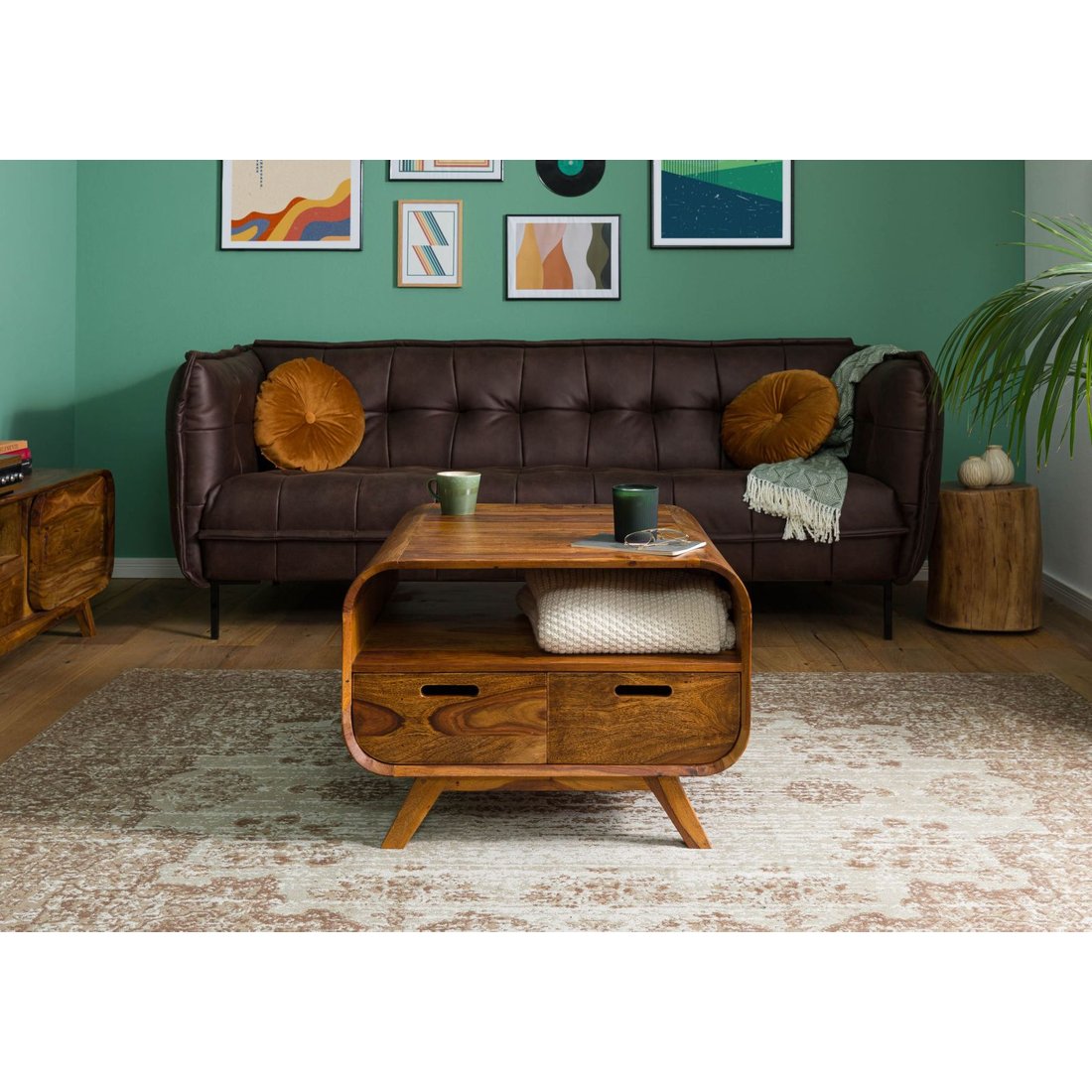 Couchtisch Sheesham 70x70x50 hellbraun lackiert MAILAND #132 Massivmöbel24 Couchtisch Sheesham hellbraun lackiert MAILAND
