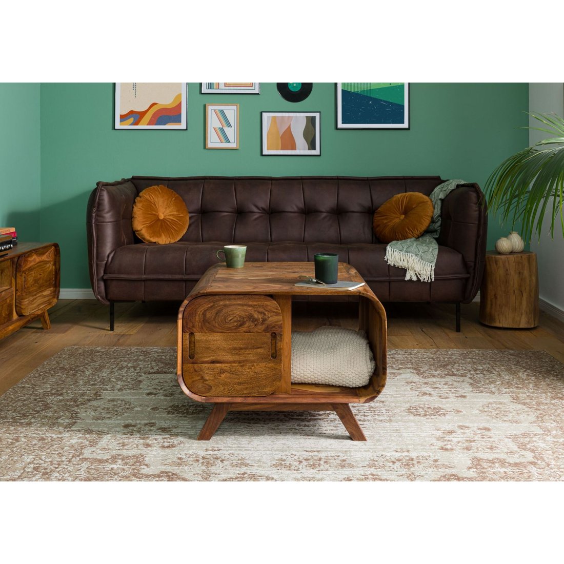 Couchtisch Sheesham 70x70x50 hellbraun lackiert MAILAND #133 Massivmöbel24 Couchtisch Sheesham hellbraun lackiert MAILAND