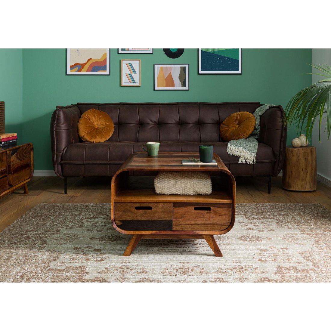Couchtisch Sheesham 70x70x50 dunkelbraun lackiert MAILAND #232 Massivmöbel24 Couchtisch Sheesham dunkelbraun lackiert MAILAND