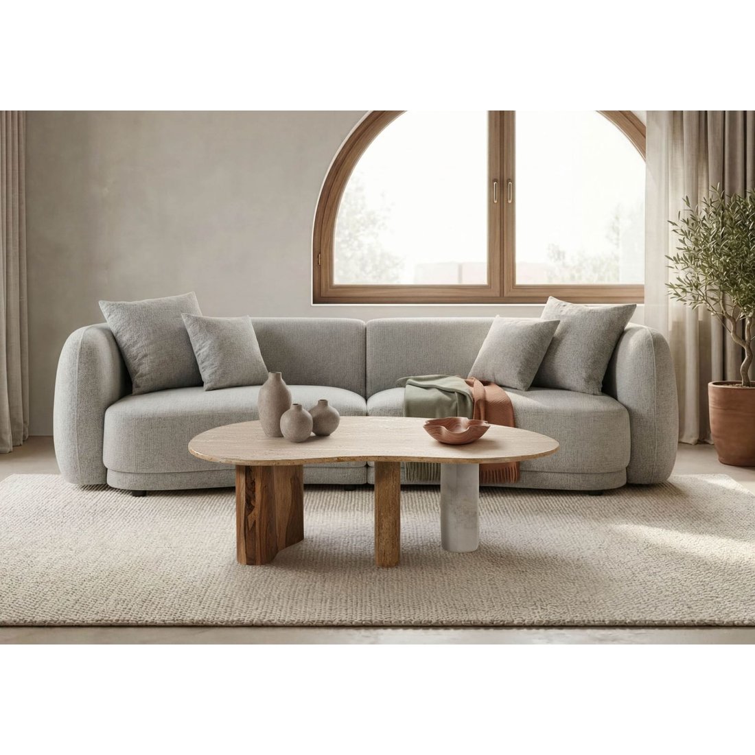 Couchtisch Sheesham 100x65x31 natur sandgestrahlt lackiert / Marmor weiß ORGANIC COLLECTION #31 Massivmöbel24 Couchtisch Sheesham natur sandgestrahlt lackiert / Marmor weiß ORGANIC COLLECTION
