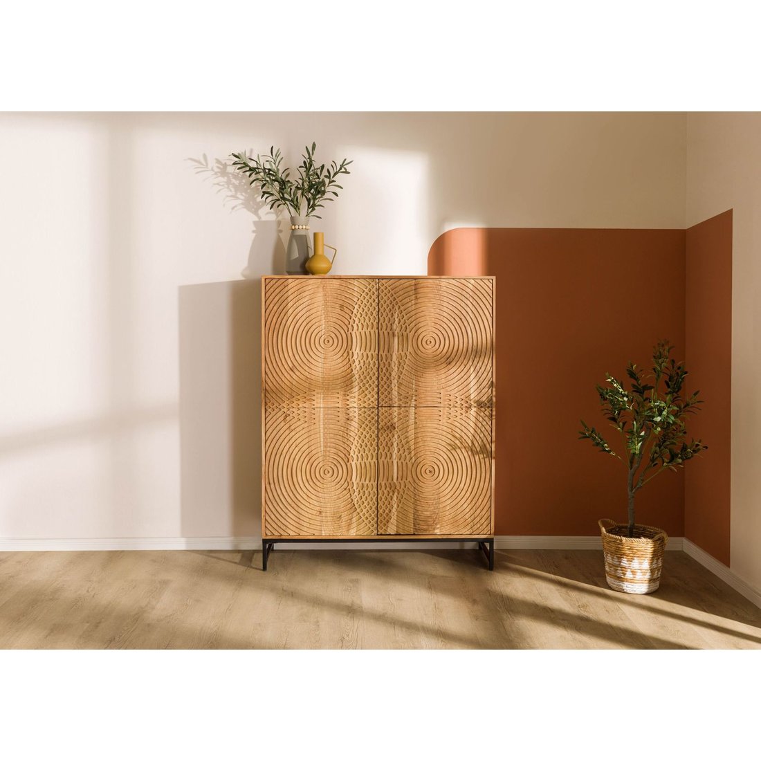 Highboard Akazie 115x40x145 natur lackiert MARRAKESCH #100 Massivmöbel24 Highboard Akazie natur lackiert MARRAKESCH