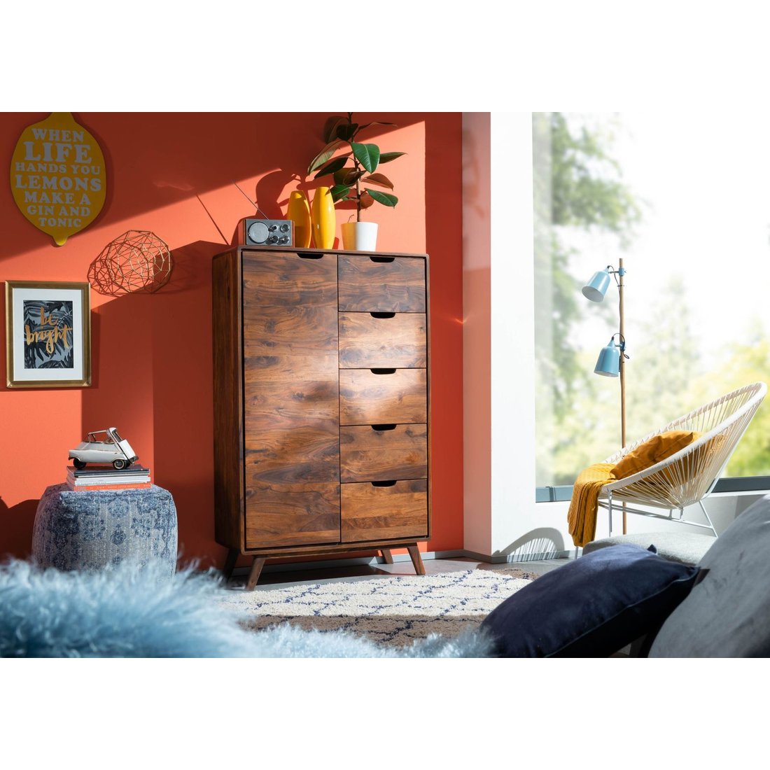Highboard Sheesham 90x40x145 walnuss gewachst MALMÖ 2 #109 Massivmöbel24 Highboard Sheesham walnuss gewachst MALMÖ 2