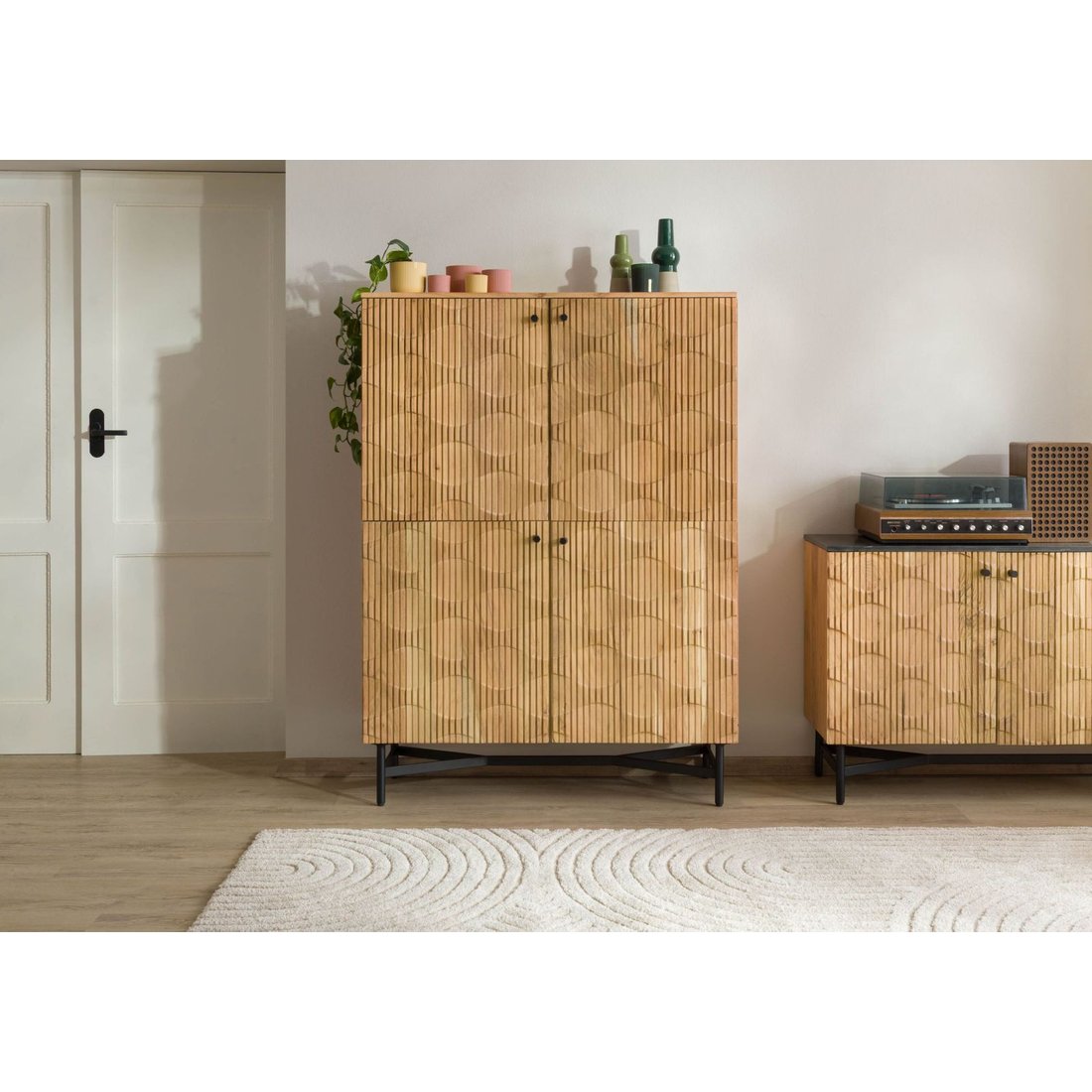Highboard Akazie 110x40x150 natur lackiertLONDON #110 Massivmöbel24 Highboard Akazie natur lackiertLONDON