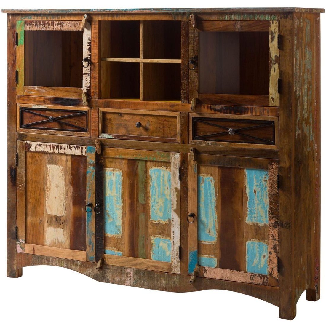 Highboard Altholz 160x40x140 mehrfarbig lackiert NATURE OF SPIRIT #139 Massivmöbel24 Highboard Altholz mehrfarbig lackiert NATURE OF SPIRIT