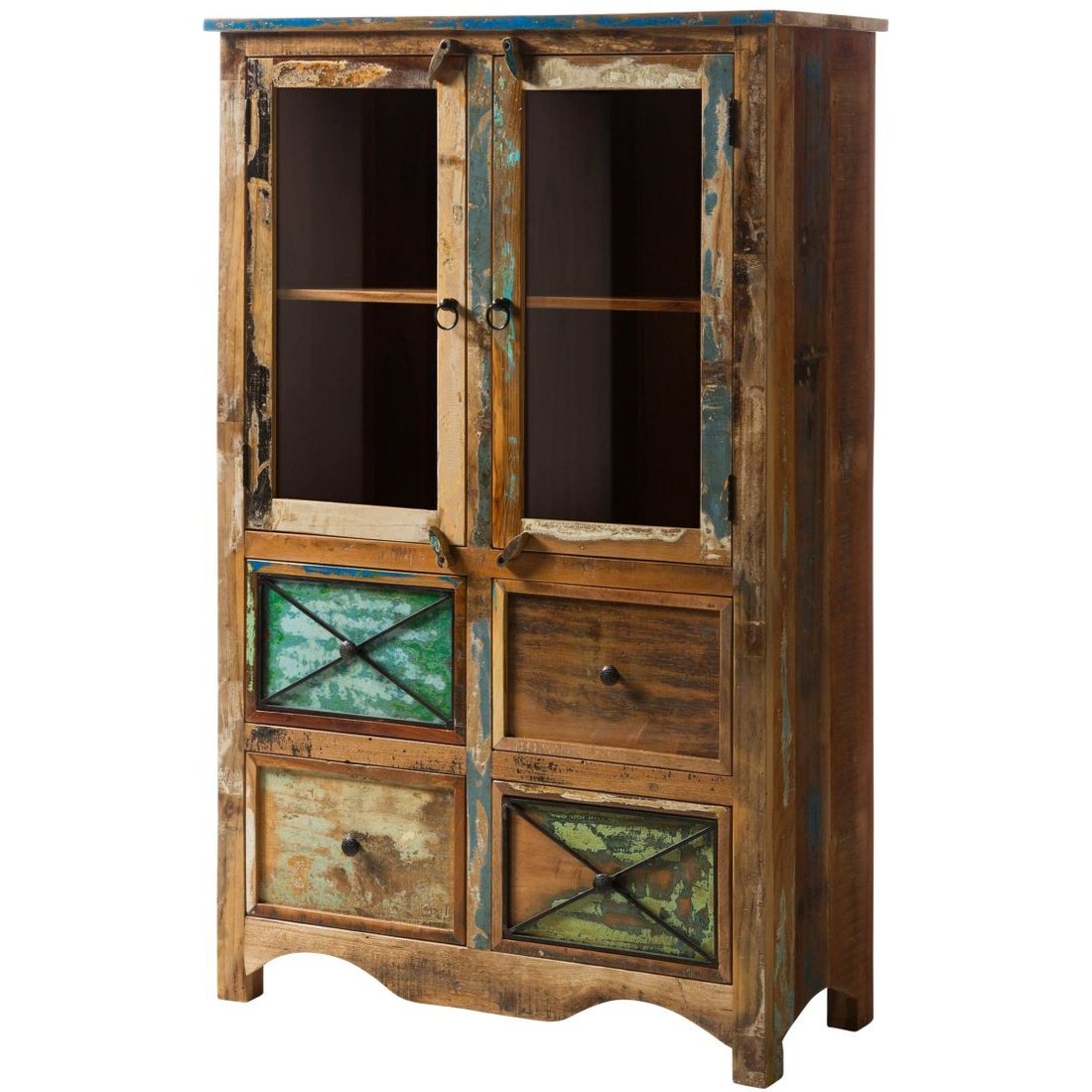 Massivmöbel24 Highboard Altholz mehrfarbig lackiert NATURE OF SPIRIT