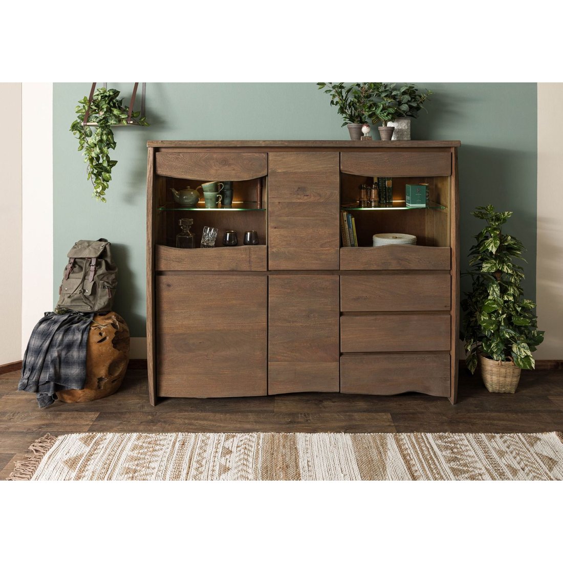 Highboard Mango 166x48x145 braun geölt / sandgestrahlt PURE MANGO #100 Massivmöbel24 Highboard Mango braun geölt / sandgestrahlt PURE MANGO