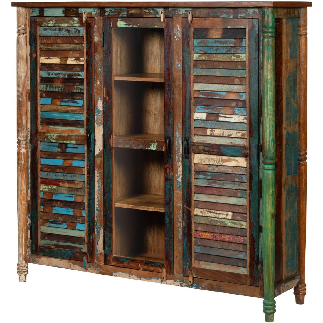 Highboard Altholz 155x45x150 mehrfarbig lackiert FABLE #37 Massivmöbel24 Highboard Altholz mehrfarbig lackiert FABLE