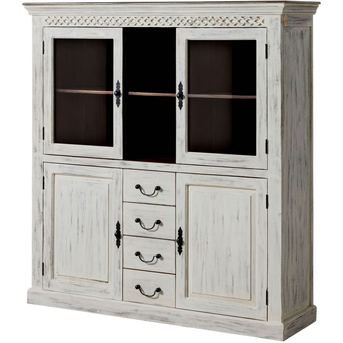 Highboard Mango / Akazie 150x45x160 weiß gewachst CASTLE-ANTIK #105 Massivmöbel24 Highboard Mango / Akazie weiß gewachst CASTLE-ANTIK