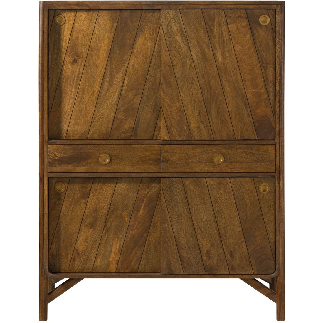 Highboard Mango 115x45x150 braun geölt / Griff gold LOS ANGELES #14 Massivmöbel24 Highboard Mango braun geölt / Griff gold LOS ANGELES