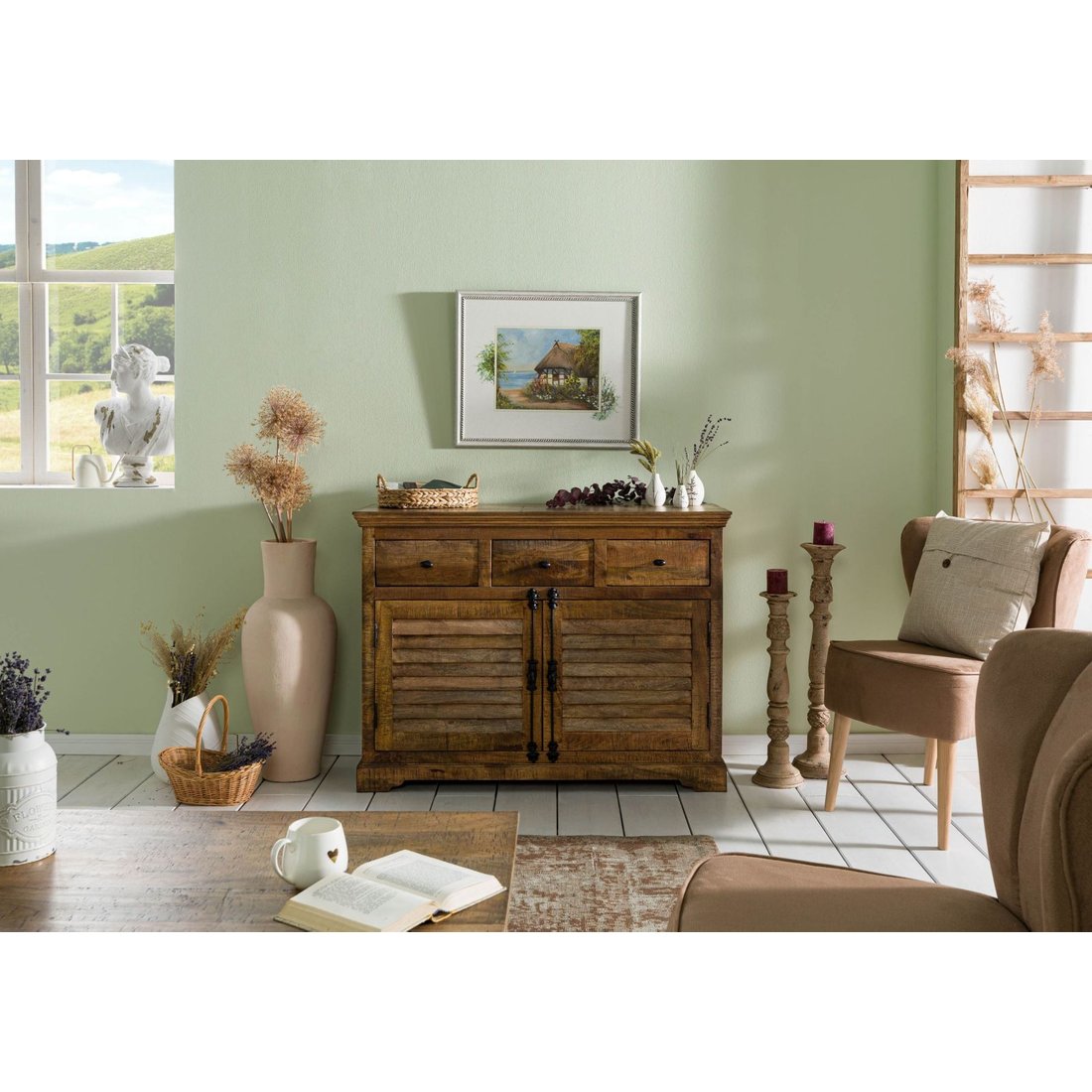 Massivmöbel24 Sideboard Mango dunkelbraun geölt RODEZ