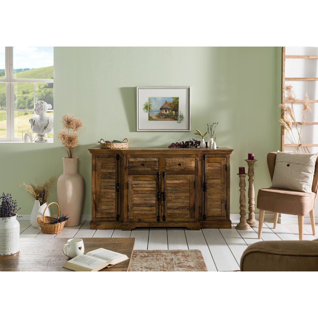 Massivmöbel24 Sideboard Mango dunkelbraun geölt RODEZ