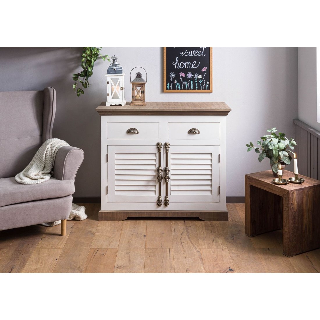 Massivmöbel24 Sideboard Mango weiß lackiert TOULOUSE