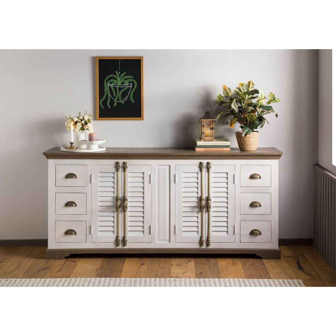 Massivmöbel24 Sideboard Mango weiß lackiert TOULOUSE