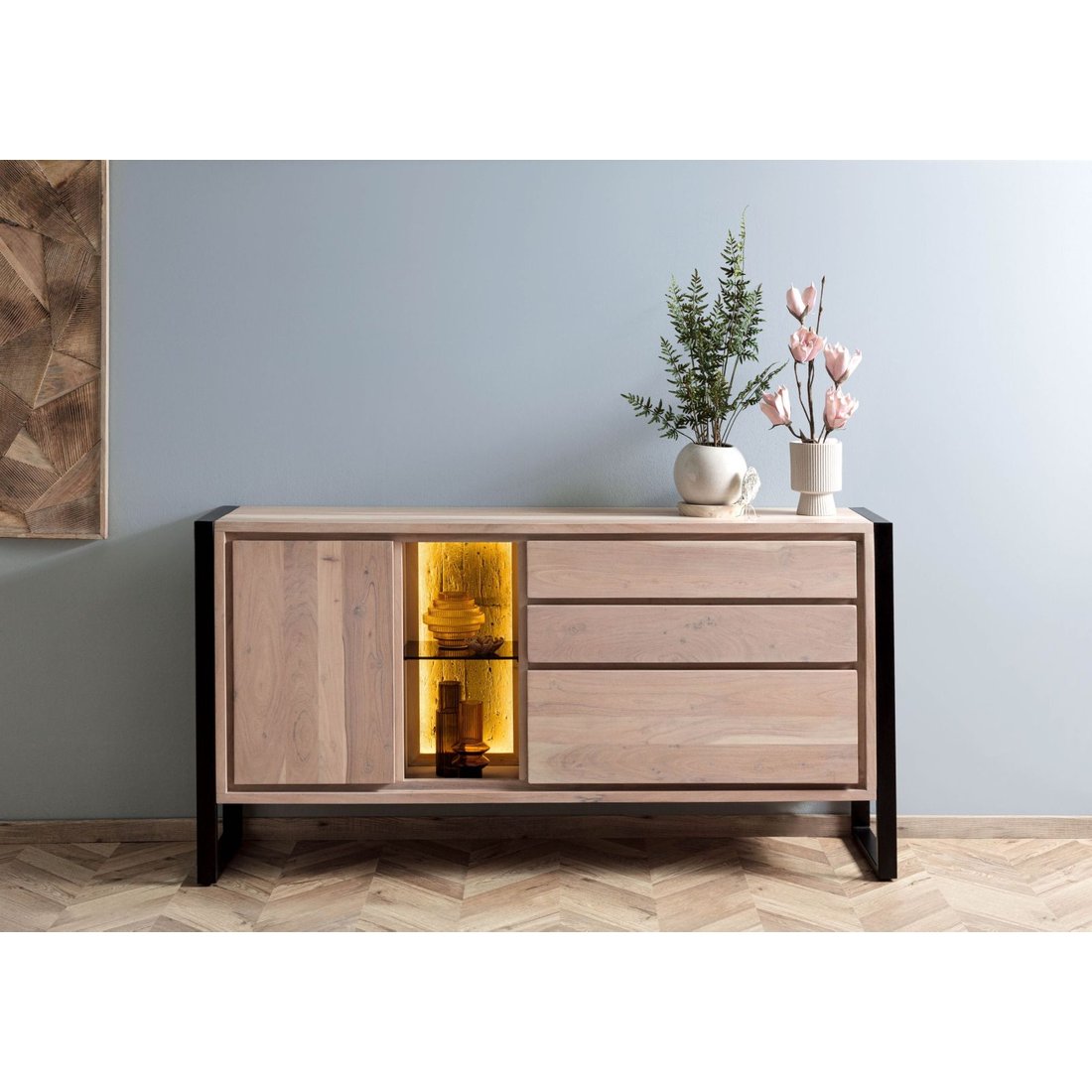 Sideboard Akazie / Altholz 180x40x90 natur lackiert DENVER #111 Massivmöbel24 Sideboard Akazie / Altholz natur lackiert DENVER