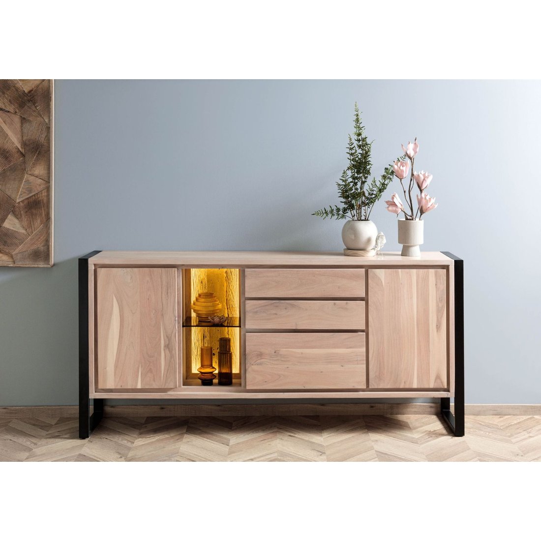Sideboard Akazie / Altholz 200x40x90 natur lackiert DENVER #112 Massivmöbel24 Sideboard Akazie / Altholz natur lackiert DENVER