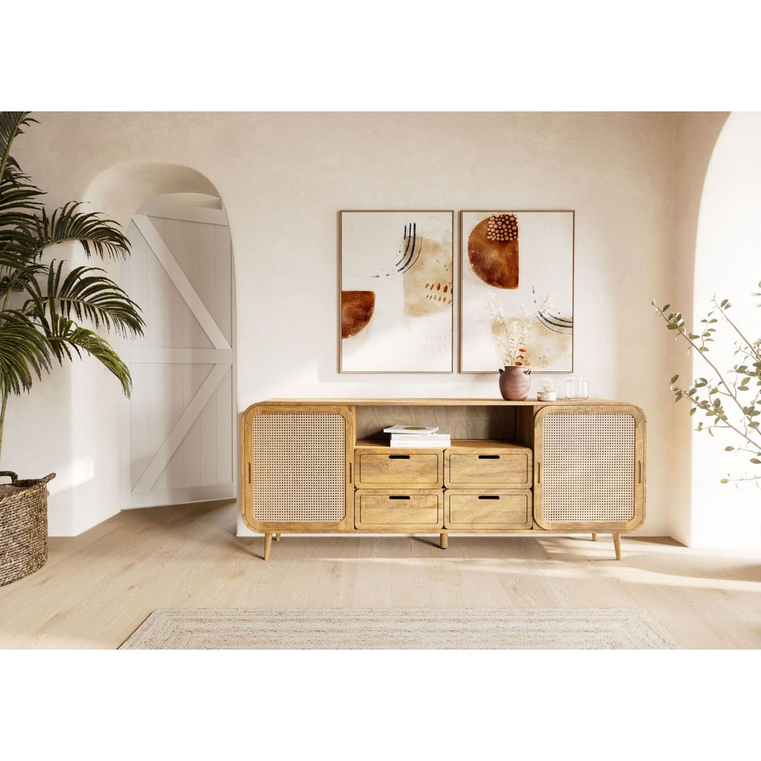 Sideboard Mango 200x40x80 natur lackiert VALENCIA #120 Massivmöbel24 Sideboard Mango natur lackiert VALENCIA
