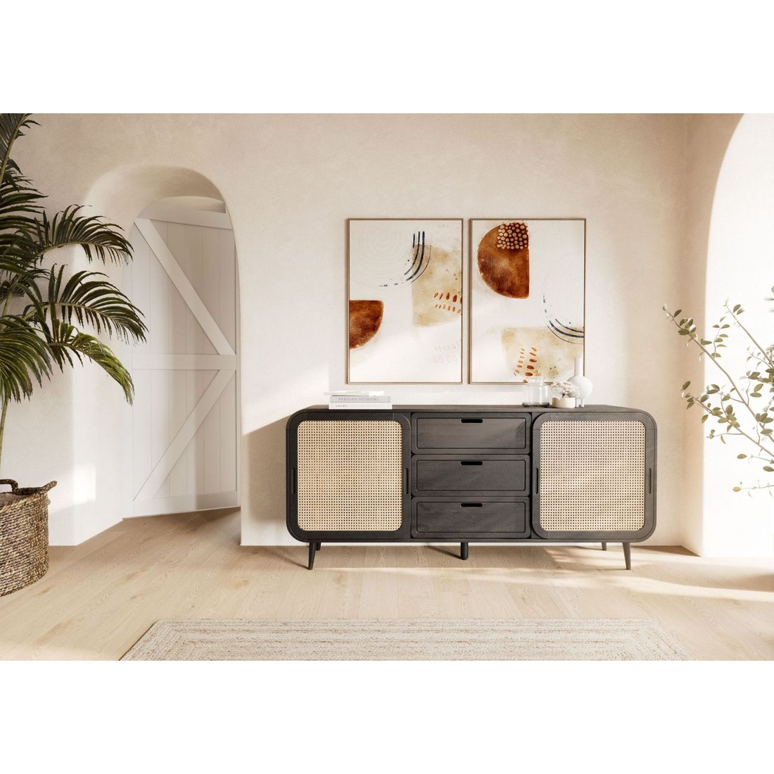 Sideboard Mango 180x40x80 dunkelgrau lackiert VALENCIA #219 Massivmöbel24 Sideboard Mango dunkelgrau lackiert VALENCIA