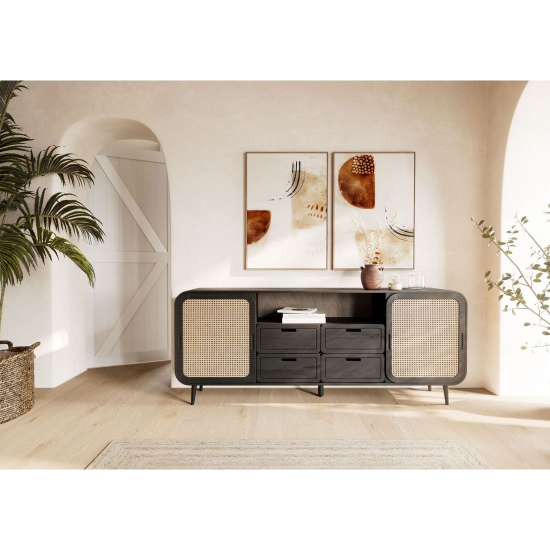 Sideboard Mango 200x40x80 dunkelgrau lackiert VALENCIA #220 Massivmöbel24 Sideboard Mango dunkelgrau lackiert VALENCIA