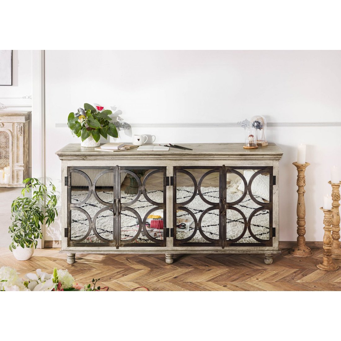 Massivmöbel24 Sideboard Mango grau lackiert HERMITAGE