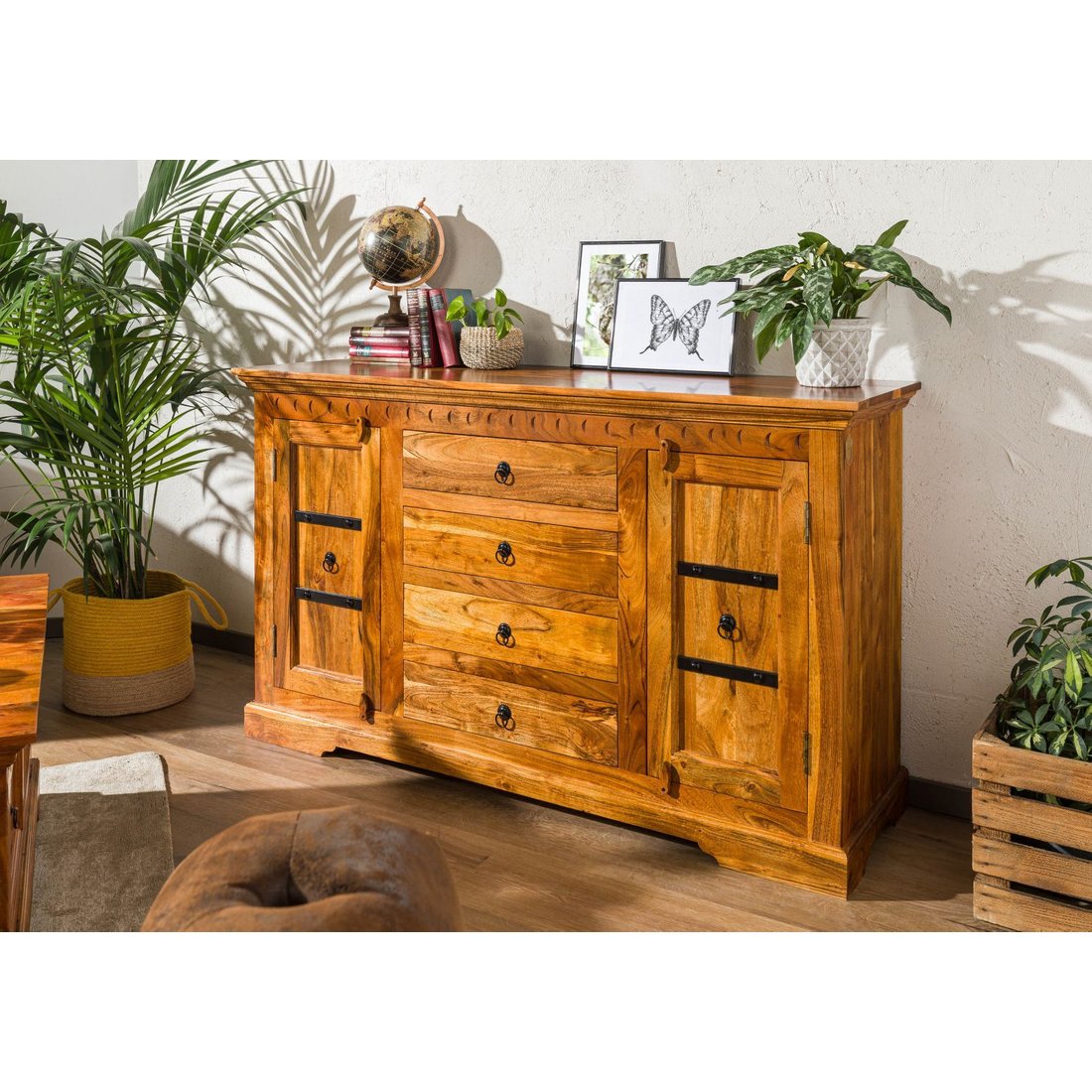 Sideboard Akazie 150x45x89 honig lackiert OXFORD #0513 Massivmöbel24 Sideboard Akazie honig lackiert OXFORD