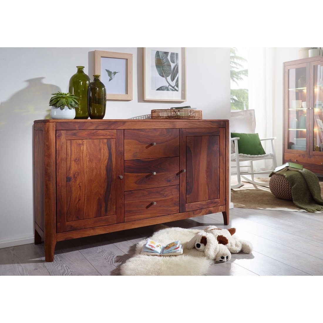 Massivmöbel24 Sideboard Sheesham146x40x86 walnuss geölt BROOKLYN