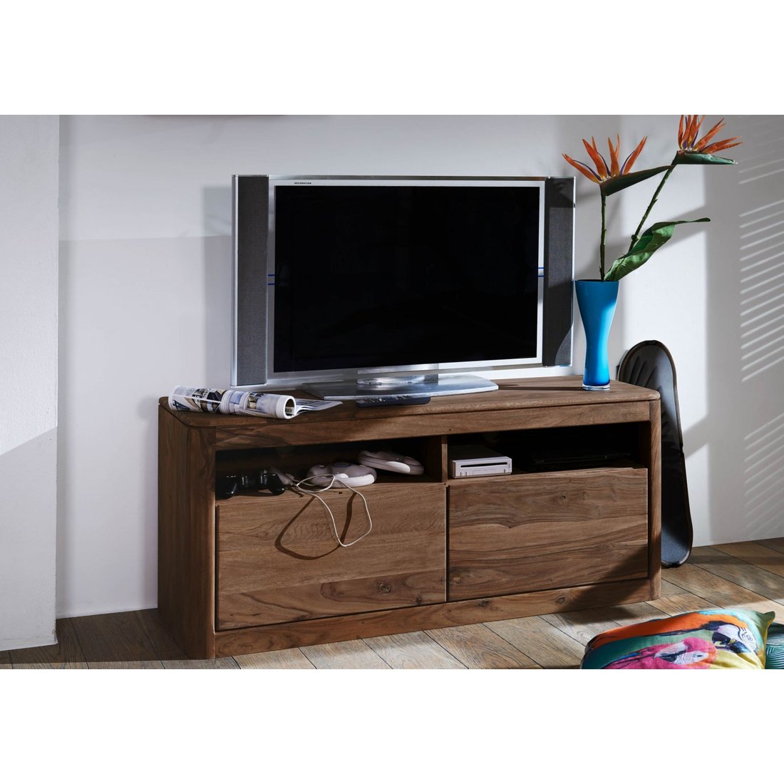 TV-Board Sheesham 130x40x58 smoked cherry gebeizt TORONTO #119 Massivmöbel24 TV-Board Sheesham smoked cherry gebeizt TORONTO