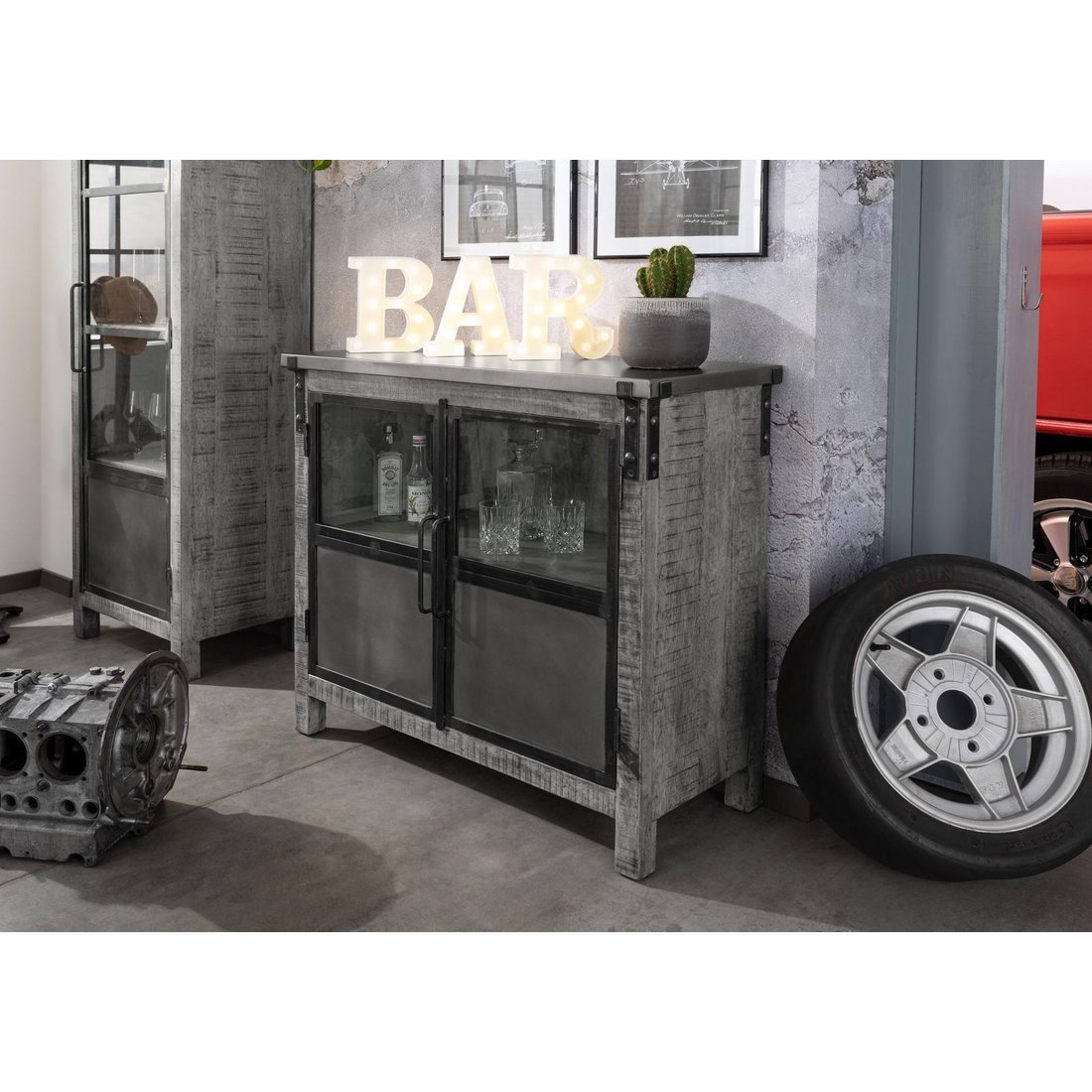 Sideboard Mango 100x40x90 grau lackiert HEAVY INDUSTRY #127 Massivmöbel24 Sideboard Mango grau lackiert HEAVY INDUSTRY