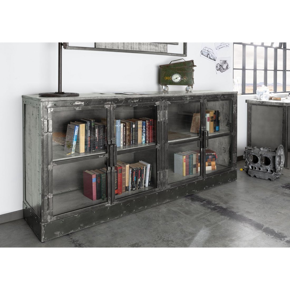 Massivmöbel24 Sideboard Mango grau lackiert HEAVY INDUSTRY